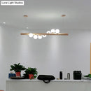 GobekUsa Minimalist Cream Glass LED Pendant Light for Restaurants - Ball Island Ceiling Light with Wood Accent