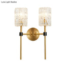 GobekUsa Minimalist Crystal Cylindrical Wall Sconce - 1/2 Lights Brass Fixture for Living Room