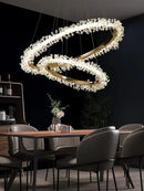 GobekUsa Crystal Gold/Black Ring LED Chandelier: Minimalist Luxury Hanging Ceiling Light Fixtures
