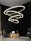 GobekUsa Crystal Gold/Black Ring LED Chandelier: Minimalist Luxury Hanging Ceiling Light Fixtures