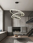 GobekUsa Crystal Gold/Black Ring LED Chandelier: Minimalist Luxury Hanging Ceiling Light Fixtures