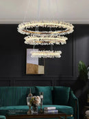 GobekUsa Crystal Gold/Black Ring LED Chandelier: Minimalist Luxury Hanging Ceiling Light Fixtures