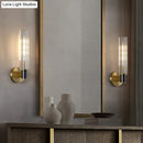 GobekUsa Minimalist Crystal Prism Tubular Wall Light Sconce - Brass Finish for Bedroom