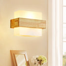 GobekUsa Minimalist Cube Wall Sconce with Opal Glass and Wood Detail