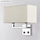 GobekUsa Minimalist Cuboidal Fabric Wall Light Fixture - Beige/White, 2 Lights - Ideal for Living Room