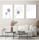 Minimalist dandelion canvas art set with gold frames for living room by Decorbites