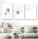 Minimalist dandelion canvas art set with gold frames for living room by Decorbites