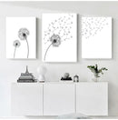 Minimalist dandelion canvas art set with gold frames for living room by Decorbites