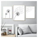 Minimalist dandelion canvas art set with gold frames for living room by Decorbites