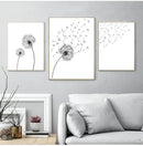 Minimalist dandelion canvas art set with gold frames for living room by Decorbites