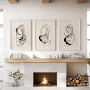 Black and Beige Abstract Set of 3 Wall Art. Minimalist Lines by Wall Art Set