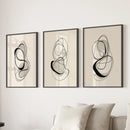 Black and Beige Abstract Set of 3 Wall Art. Minimalist Lines by Wall Art Set