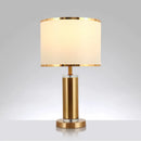 GobekUsa Minimalist Fabric Cylinder Table Lamp: 1-Light Brass Nightstand Lighting with Drum Shade