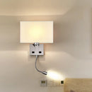 GobekUsa Minimalist Fabric Cuboid Wall Light Kit - 1-Light White/Beige Spotlight Sconce Lamp with Charging Port