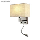 GobekUsa Minimalist Fabric Cuboid Wall Light Kit - 1-Light White/Beige Spotlight Sconce Lamp with Charging Port