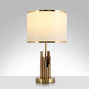 GobekUsa Minimalist Fabric Round Shade Table Lamp - 1 Light Brass Nightstand Lighting for Study Room