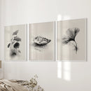 Minimalist Japanese Set of 3 Prints. Black and White Flowers Decor by Wall Art Set