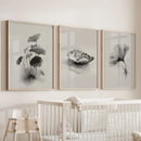 Minimalist Japanese Set of 3 Prints. Black and White Flowers Decor by Wall Art Set