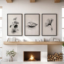 Minimalist Japanese Set of 3 Prints. Black and White Flowers Decor by Wall Art Set