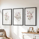 Floral Art Set of 3. Watercolor Wildflower Bouquet Prints by Wall Art Set