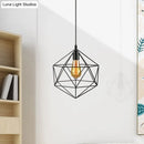 GobekUsa Geometric Metal Pendant Light - Industrial Living Room Hanging Light in Black/White - 3 Sizes Available