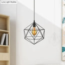 GobekUsa Geometric Metal Pendant Light - Industrial Living Room Hanging Light in Black/White - 3 Sizes Available
