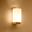 GobekUsa Minimalist Geometric Stairs Wall Sconce - Cream Glass Single Flush Light in Wood