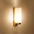GobekUsa Minimalist Geometric Stairs Wall Sconce - Cream Glass Single Flush Light in Wood