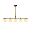 GobekUsa Minimalist Glass Globe Island Chandelier with Brass Pendant - 4/5 Lights in White, Smoke Grey, or Clear