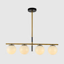 GobekUsa Minimalist Glass Globe Island Chandelier with Brass Pendant - 4/5 Lights in White, Smoke Grey, or Clear