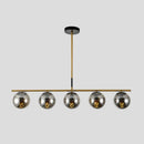 GobekUsa Minimalist Glass Globe Island Chandelier with Brass Pendant - 4/5 Lights in White, Smoke Grey, or Clear