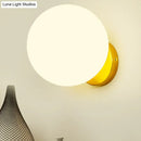 GobekUsa Minimalist Bedside Sconce Light with White Glass Ball and Gold Wall Mount