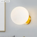 GobekUsa Minimalist Bedside Sconce Light with White Glass Ball and Gold Wall Mount