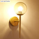 GobekUsa Clear Glass Mini Sphere Wall Lamp - Minimalist Living Room Sconce with Pencil Arm in Black/Gold