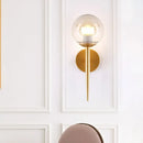 GobekUsa Clear Glass Mini Sphere Wall Lamp - Minimalist Living Room Sconce with Pencil Arm in Black/Gold