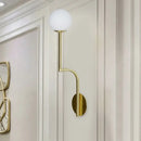 GobekUsa Minimalist Opal Glass Wall Sconce with Long Curved Arm - Single Bulb Lamp in Black/Gold