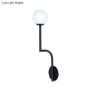 GobekUsa Minimalist Opal Glass Wall Sconce with Long Curved Arm - Single Bulb Lamp in Black/Gold