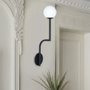GobekUsa Minimalist Opal Glass Wall Sconce with Long Curved Arm - Single Bulb Lamp in Black/Gold