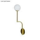 GobekUsa Minimalist Opal Glass Wall Sconce with Long Curved Arm - Single Bulb Lamp in Black/Gold