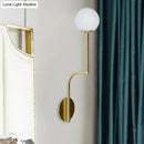 GobekUsa Minimalist Opal Glass Wall Sconce with Long Curved Arm - Single Bulb Lamp in Black/Gold