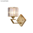 GobekUsa Minimalist Crystal Block Cylindrical Wall Sconce - Gold Finish