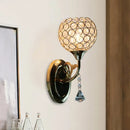 GobekUsa Minimalist Gold Bowl Wall Sconce Light: Opulent Crystal Inlaid Fixture for Bedroom, 1 Bulb