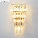 GobekUsa Minimalist Crystal Block Tiered Wall Light - 7 Light Gold Finish Sconce