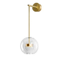 GobekUsa Transparent Glass Bedside LED Wall Lamp in Gold - Minimalist Sphere Wall Hanging Light