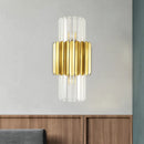 GobekUsa Minimalist Gold Half-Cylinder Crystal Sconce Light Fixture - 2 Lights for Bedroom Wall Lighting