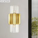 GobekUsa Minimalist Gold Half-Cylinder Crystal Sconce Light Fixture - 2 Lights for Bedroom Wall Lighting