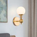 GobekUsa Minimalist Hand-Blown Glass Spherical Wall Sconce with Half-Bulb in Gold - Perfect for Bedrooms