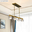 GobekUsa Minimalist Gold Island Pendant Light with Faceted Crystal Sphere and Linear Design - 3/4 Lights Hanging Lamp Kit