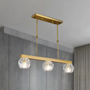 GobekUsa Minimalist Gold Island Pendant Light with Faceted Crystal Sphere and Linear Design - 3/4 Lights Hanging Lamp Kit