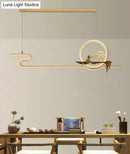 GobekUsa Minimalist Linear Hanging Lamp with Metal Frame, LED Lighting, Monk and Tree Design – Ideal for Study Room and Island Décor